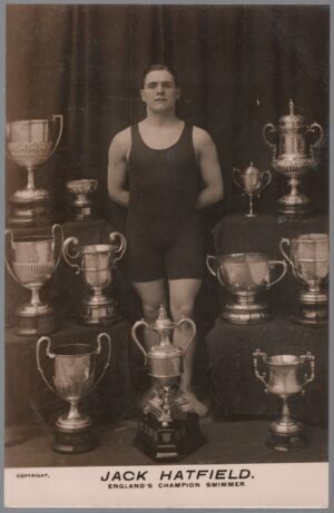 Real Photo - 'Jack Hatfield England's Champion Swimmer' (c1912) - Unused Postcard